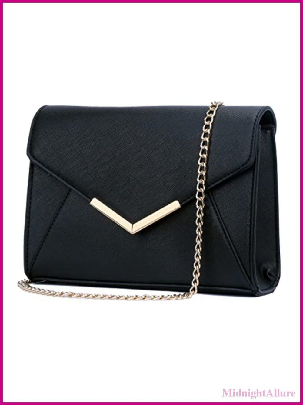 Faux Saffiano Leather Evening Clutch with Detachable Chain Strap